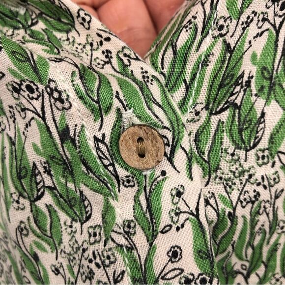 Cynthia Rowley Shirt Womens Medium 100% Linen Leaf Print Botanical Henley Peplum - Picture 6 of 12
